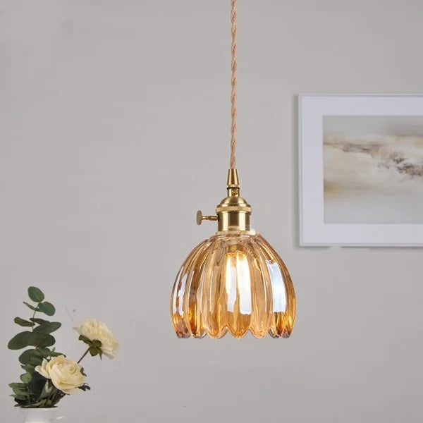 Lampe Suspendue Japonaise Rétro en Verre - Design Floral Élégant avec Douille E27