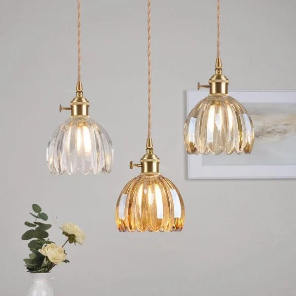Lampe Suspendue Japonaise Rétro en Verre - Design Floral Élégant avec Douille E27