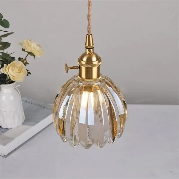 Lampe Suspendue Japonaise Rétro en Verre - Design Floral Élégant avec Douille E27