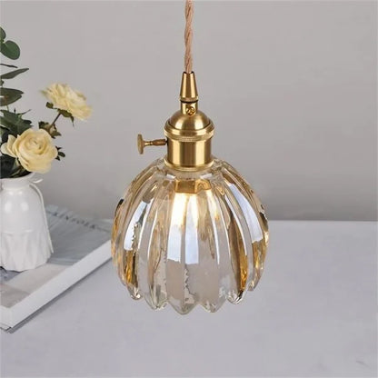 Lampe Suspendue Japonaise Rétro en Verre - Design Floral Élégant avec Douille E27