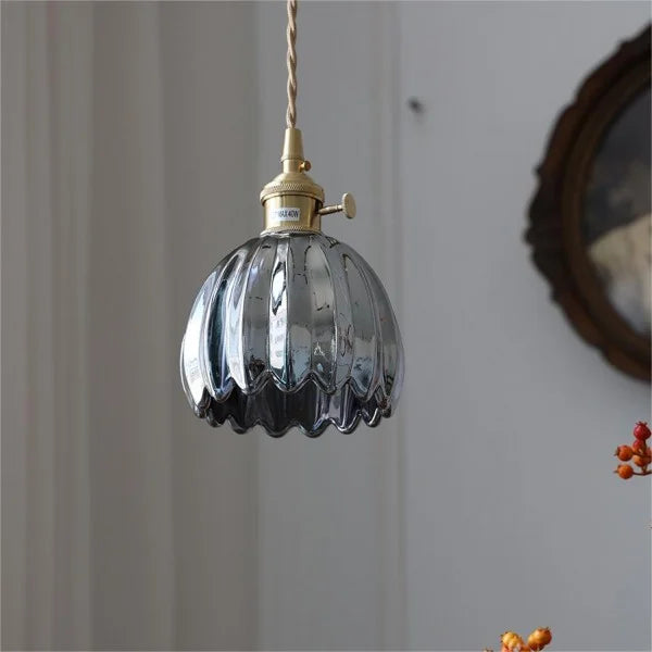 Lampe Suspendue Japonaise Rétro en Verre - Design Floral Élégant avec Douille E27