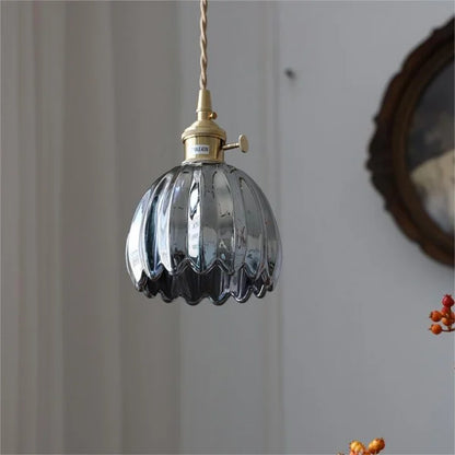 Lampe Suspendue Japonaise Rétro en Verre - Design Floral Élégant avec Douille E27