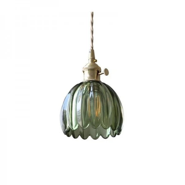 Lampe Suspendue Japonaise Rétro en Verre - Design Floral Élégant avec Douille E27