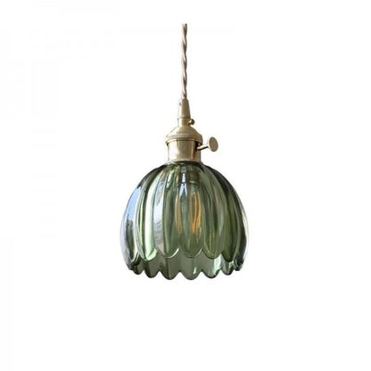 Lampe Suspendue Japonaise Rétro en Verre - Design Floral Élégant avec Douille E27