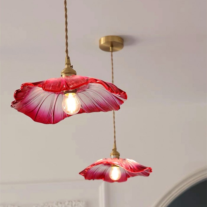 Suspension Lotus en Verre - Lampe Vintage Élégante pour Chambre et Salon