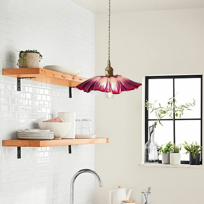 Suspension Lotus en Verre - Lampe Vintage Élégante pour Chambre et Salon