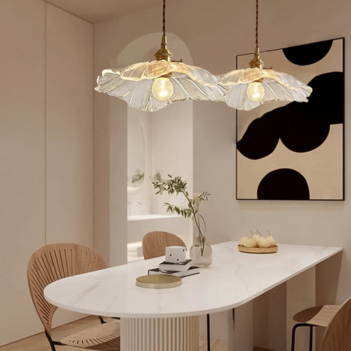 Suspension Lotus en Verre - Lampe Vintage Élégante pour Chambre et Salon
