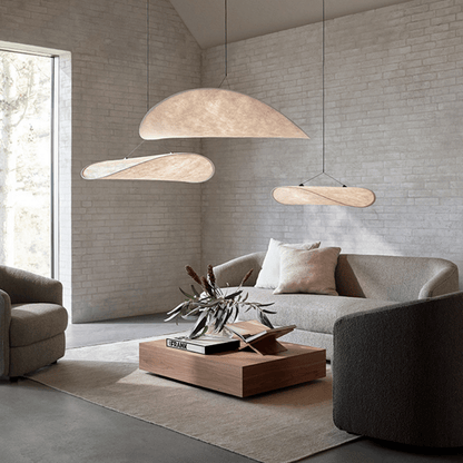 Suspension Japandi en Soie - Lampe à Pendentif Élégante LED avec Douille E27