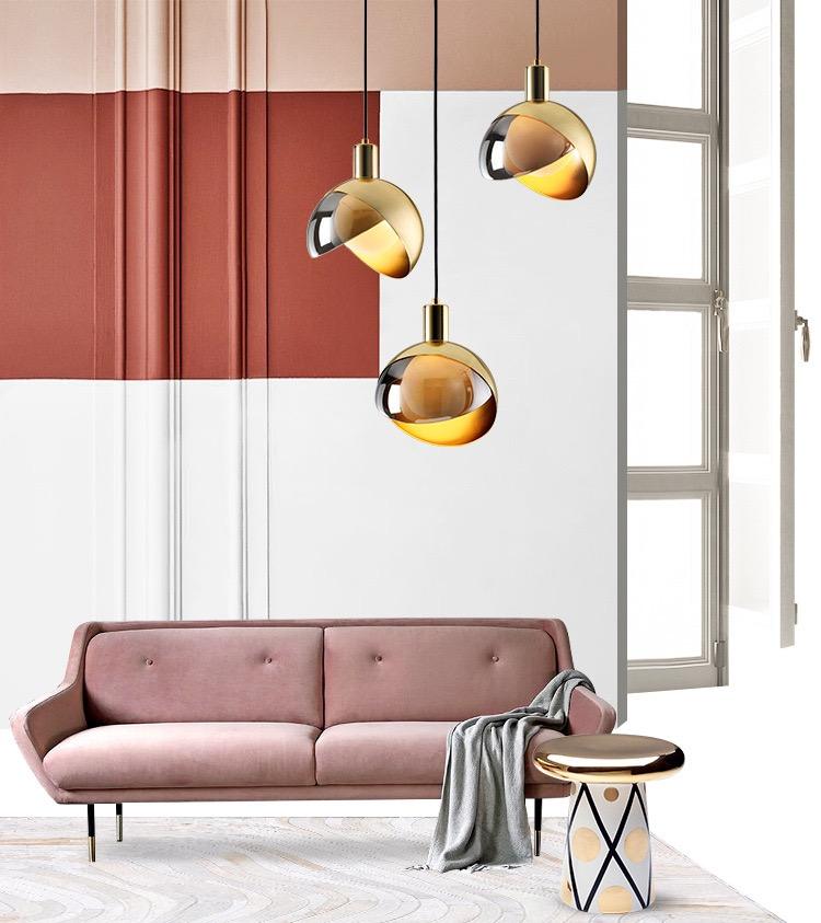 Suspension Moderne en Verre et Métal Doré - Lampe Pendante Design Nordic avec Abat-jour Fumé