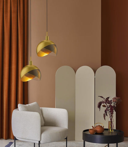 Suspension Moderne en Verre et Métal Doré - Lampe Pendante Design Nordic avec Abat-jour Fumé