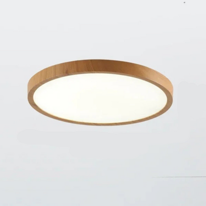 Plafonnier Circulaire Ultra-Fin – Design Minimaliste avec Finition en Noyer et Éclairage LED Réglable