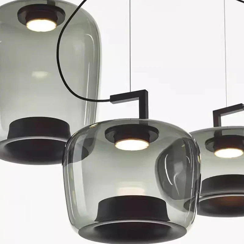 Suspension Design Moderne LED – Luminaire en Verre et Aluminium pour Cuisine et Salle à Manger