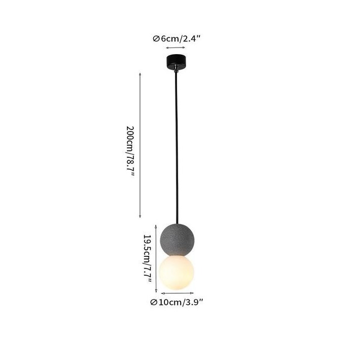Suspension Origo – Design Géométrique en Zement, Pierre Volcanique et Verre Opale
