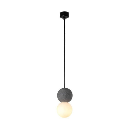 Suspension Origo – Design Géométrique en Zement, Pierre Volcanique et Verre Opale