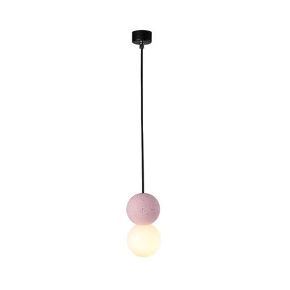 Suspension Origo – Design Géométrique en Zement, Pierre Volcanique et Verre Opale