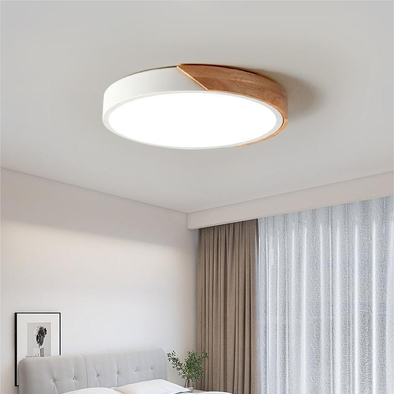 Plafonnier Circulaire Nordic Wooden Macaroon - Lampe LED en Bois et Métal pour Chambre et Salon