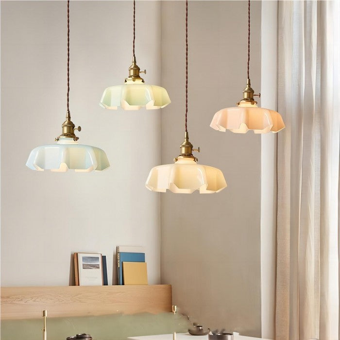 Lampe Suspendue Rétro Fleur en Verre - Glamour Nostalgique