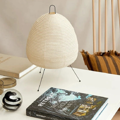 Lampe de Table Japonaise en Papier de Riz - LED Design Artistique avec Pied Tripode en Bois