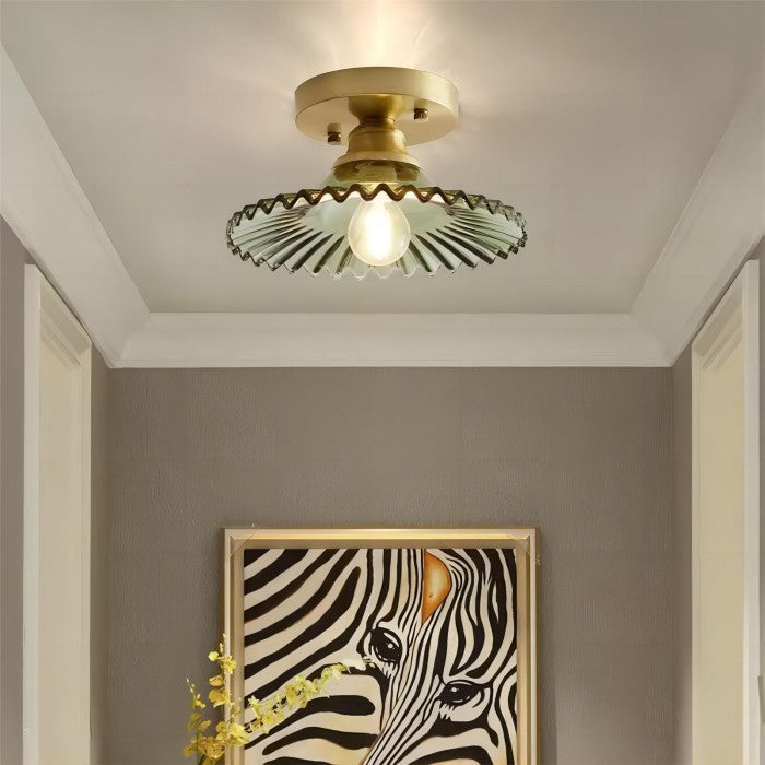 Lampe de plafond à pétales striés en verre clair – Design floral vintage élégant