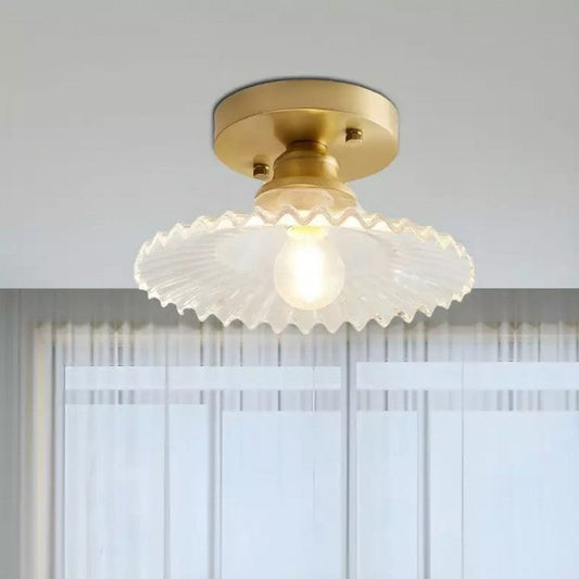 Lampe de plafond à pétales striés en verre clair – Design floral vintage élégant