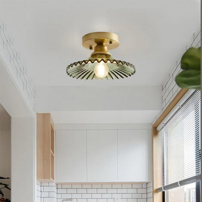 Lampe de plafond à pétales striés en verre clair – Design floral vintage élégant
