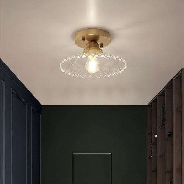 Lampe de plafond à pétales striés en verre clair – Design floral vintage élégant