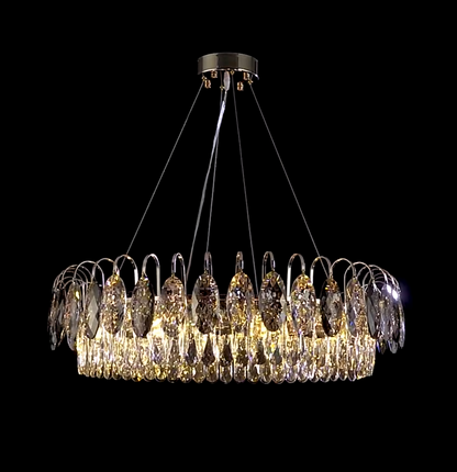 Chandelier Cristal K9 - Luminaire Élégant en Métal Rose Gold, LED Dimmable, Plusieurs Tailles