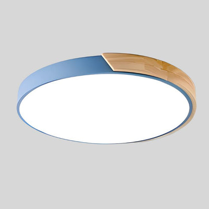 Plafonnier Circulaire Nordic Wooden Macaroon - Lampe LED en Bois et Métal pour Chambre et Salon